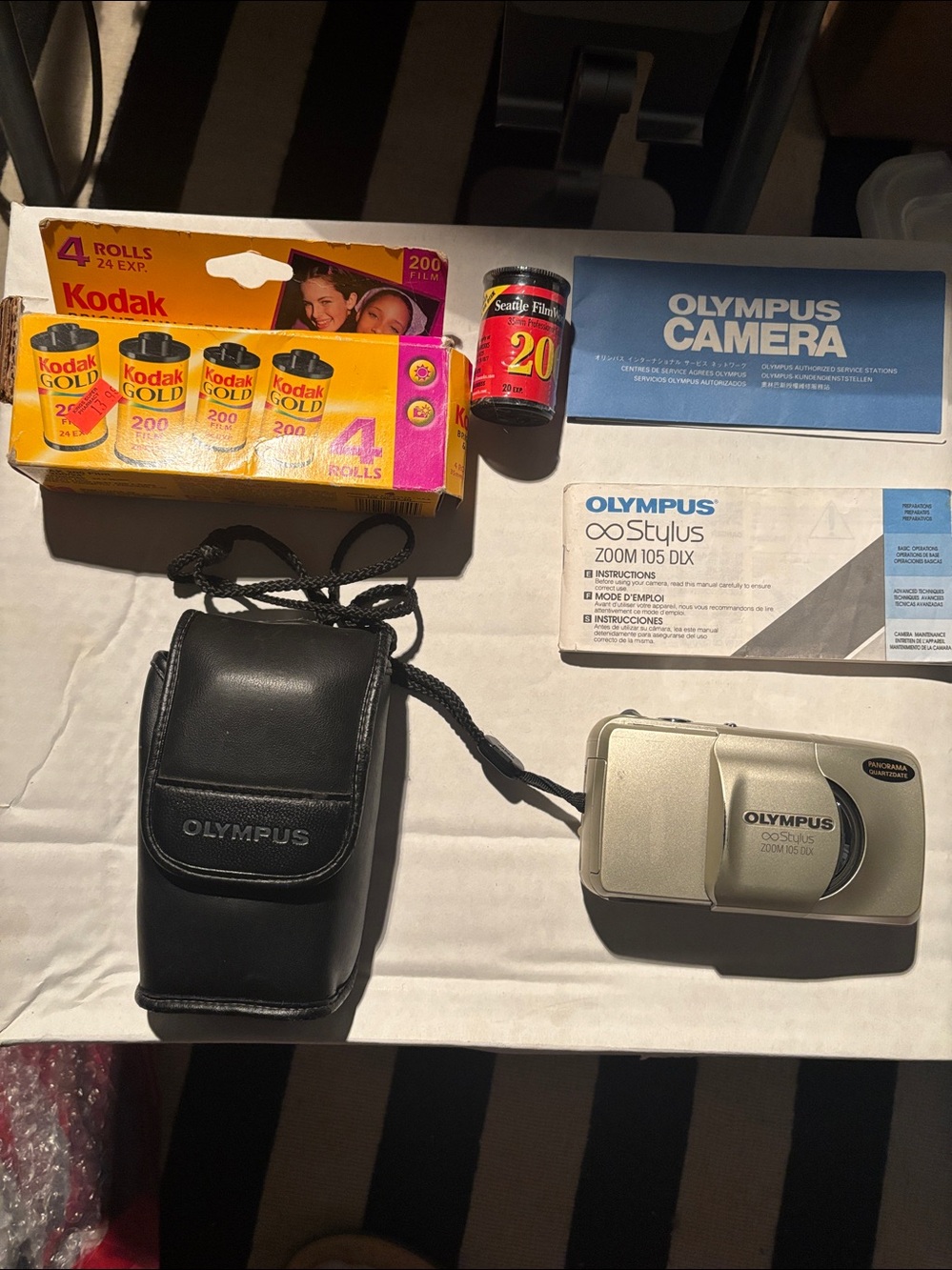 Olympus Champagne and Black Compact Film Camera with Case